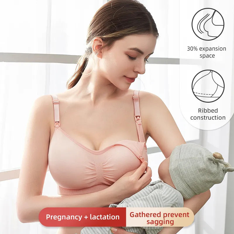 Comfortable Plus Size Nursing Bra - Breathable Seamless Maternity Underwear with Push-Up Support for Breastfeeding Moms