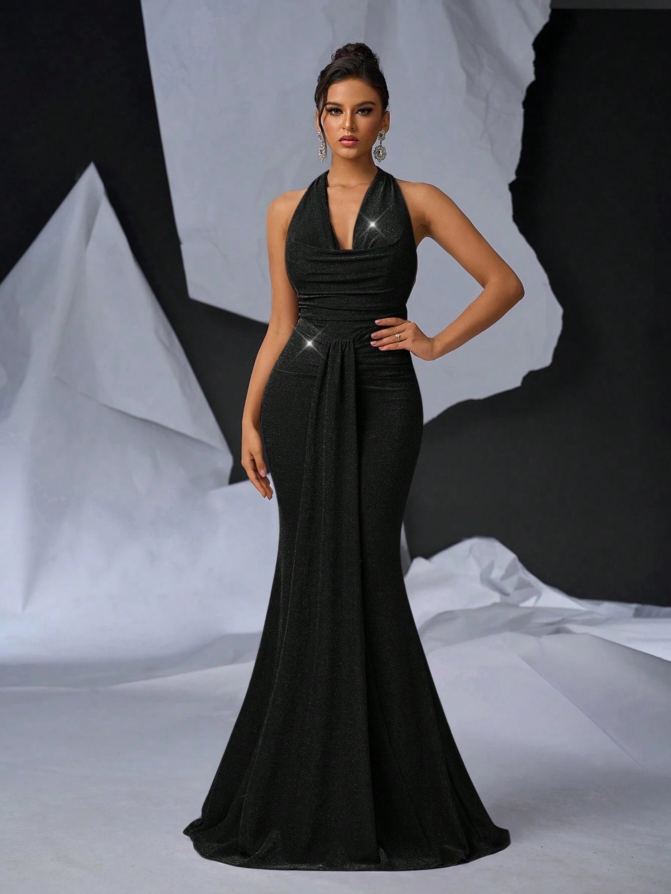 Glamrae Elegant Glittery Black Mermaid Maxi Dress - Perfect for Cocktail Parties, Weddings, Prom, and Special Occasions