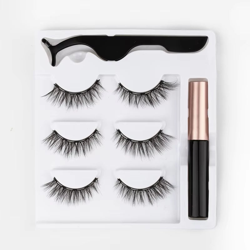 Magnetic 3D Mink Eyelashes with Long-Lasting Eyeliner - Handmade Short False Lash Makeup Tools