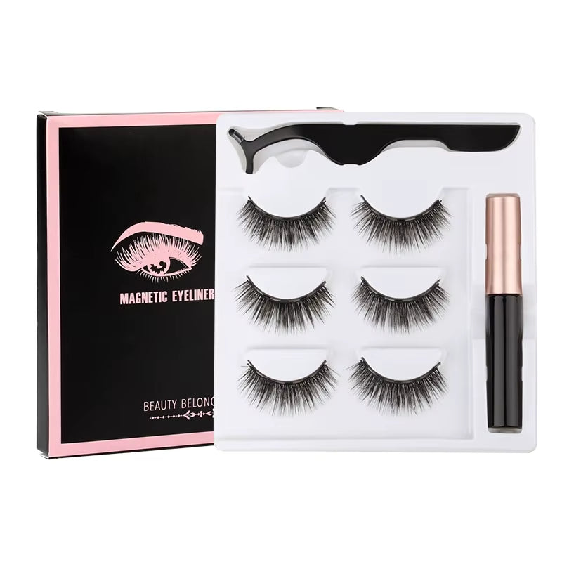 Magnetic 3D Mink Eyelashes with Long-Lasting Eyeliner - Handmade Short False Lash Makeup Tools