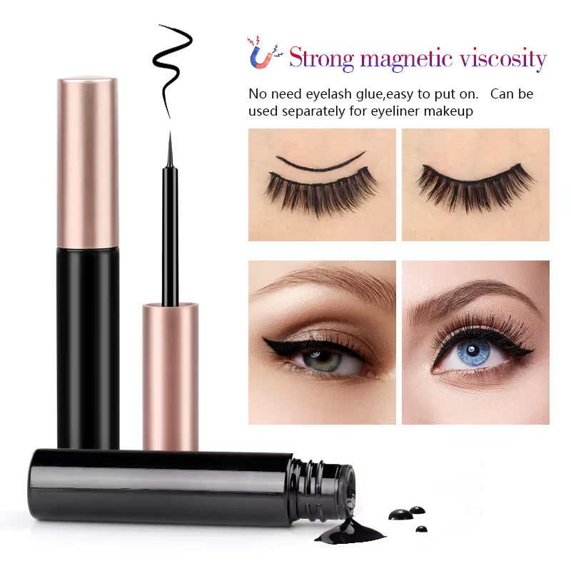 Magnetic 3D Mink Eyelashes with Long-Lasting Eyeliner - Handmade Short False Lash Makeup Tools