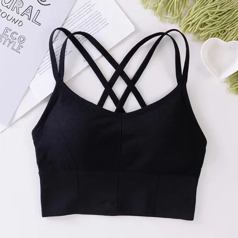 Stylish Back Cross Strap Sports Bra - Push-Up Tank Top for Yoga & Fitness - Breathable & Soft Women's Activewear