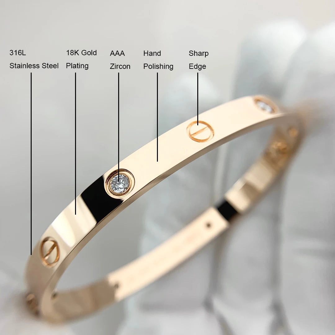 Luxury 18K Gold Plated Screwdriver Love Bangle Bracelet in 316L Stainless Steel for Men and Women - New Arrival