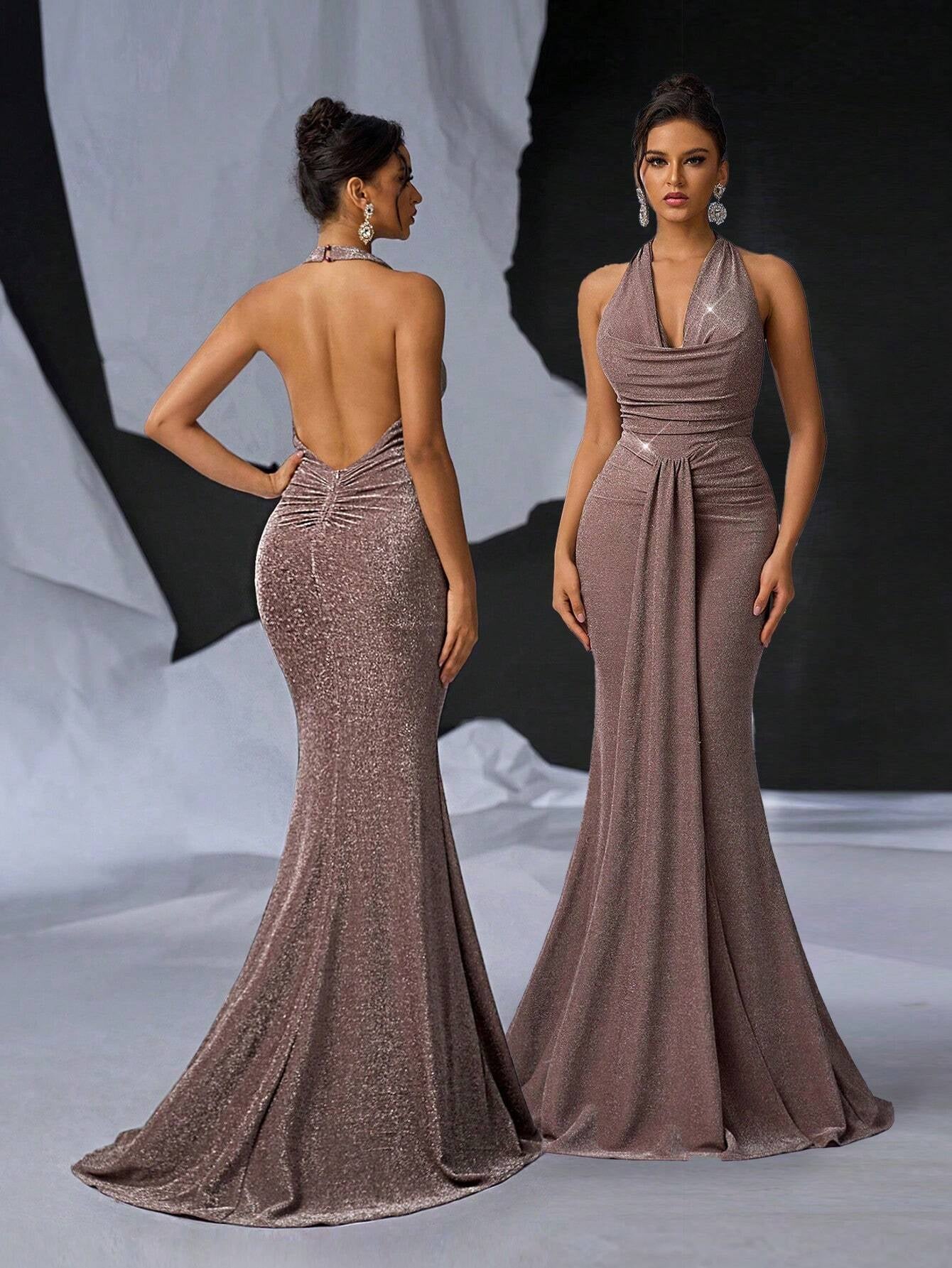 Glamrae Elegant Glittery Black Mermaid Maxi Dress - Perfect for Cocktail Parties, Weddings, Prom, and Special Occasions