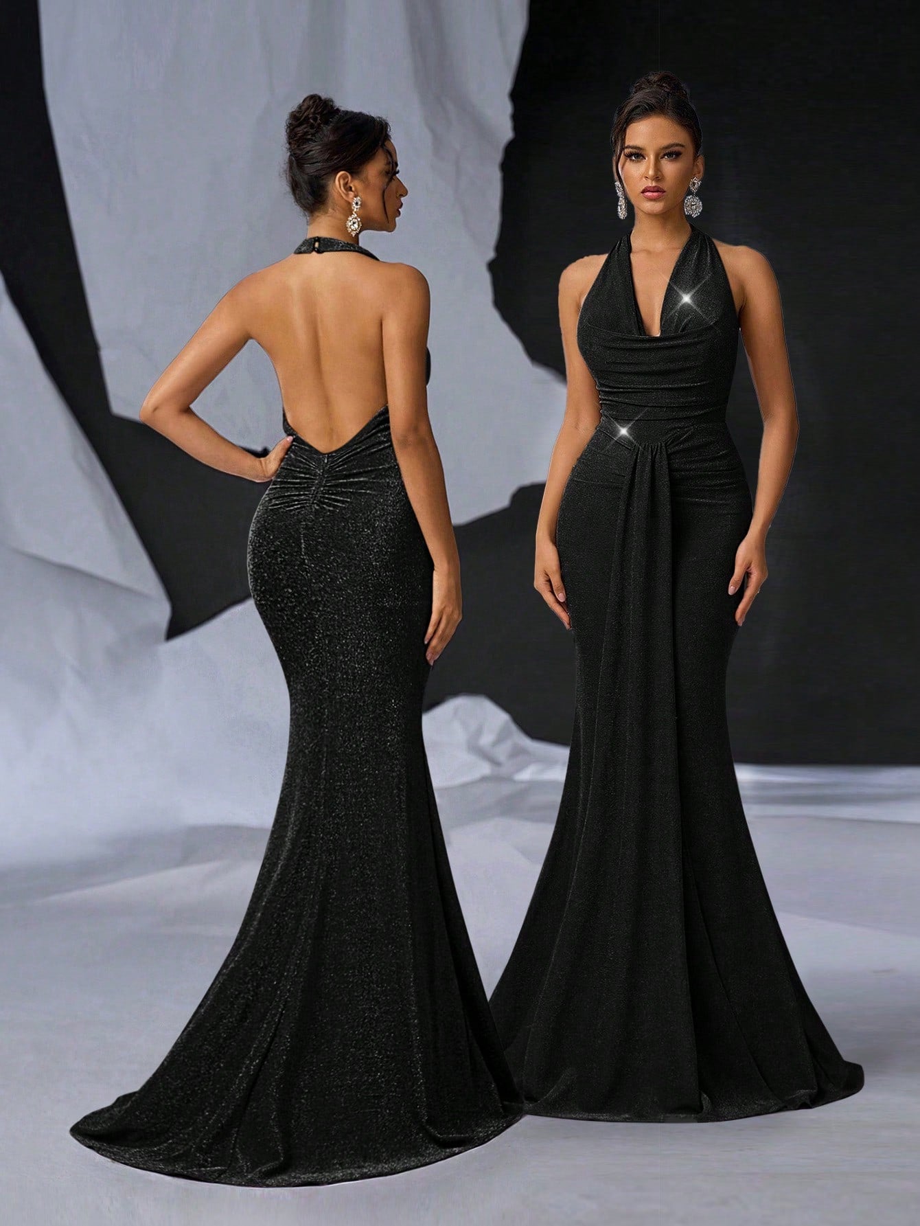 Glamrae Elegant Glittery Black Mermaid Maxi Dress - Perfect for Cocktail Parties, Weddings, Prom, and Special Occasions