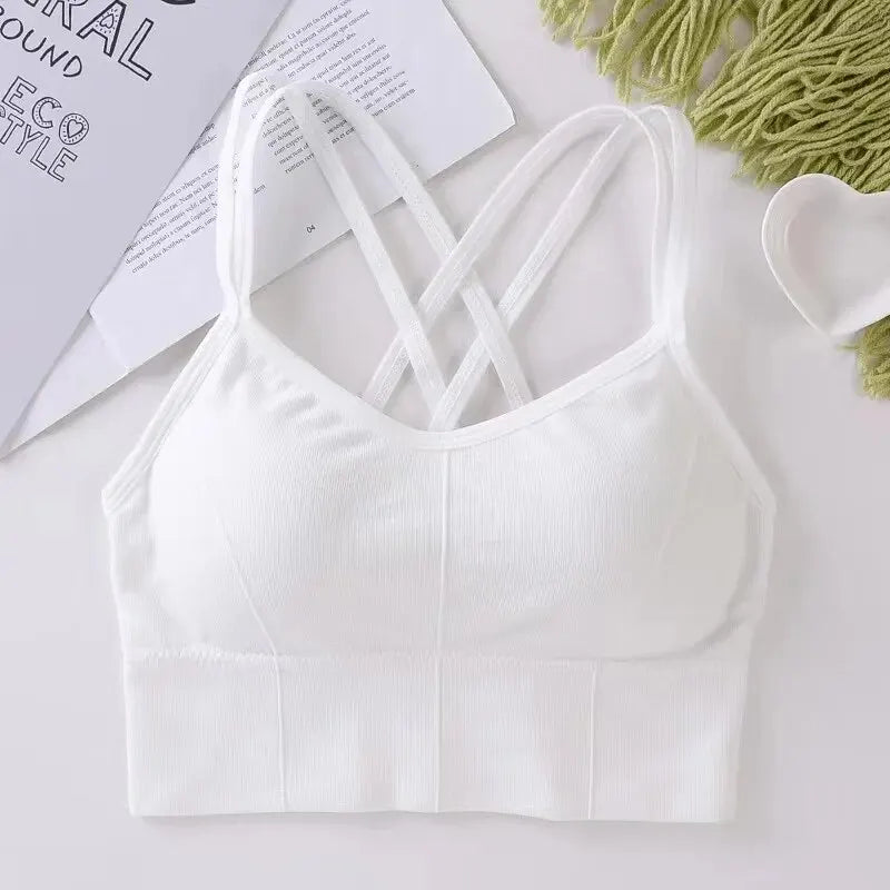 Stylish Back Cross Strap Sports Bra - Push-Up Tank Top for Yoga & Fitness - Breathable & Soft Women's Activewear